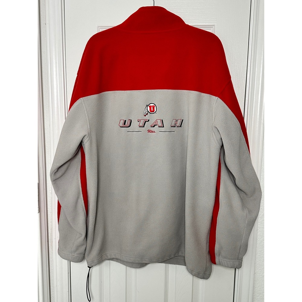 Utah Utes Red Gray Embroidered Active Fleece Quarter Zip Pullover Mens XL - Picture 2 of 14